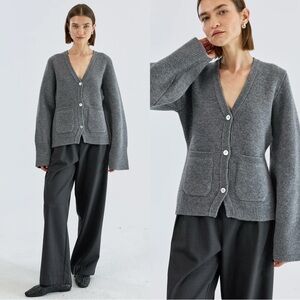 ALMINA CONCEPT Merino Wool V Neck Cardigan in Grey